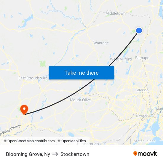 Blooming Grove, Ny to Stockertown map