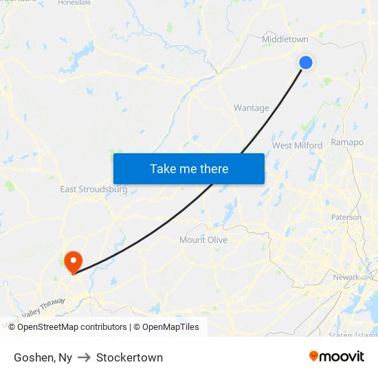 Goshen, Ny to Stockertown map