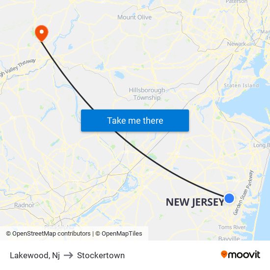 Lakewood, Nj to Stockertown map