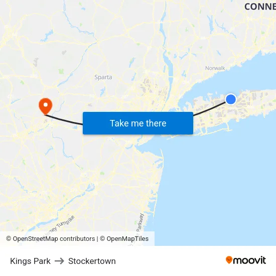 Kings Park to Stockertown map
