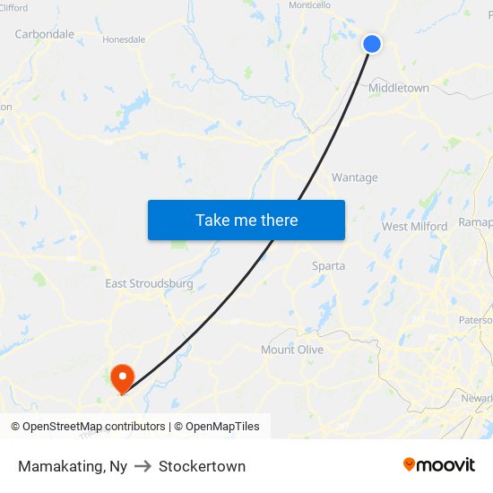 Mamakating, Ny to Stockertown map