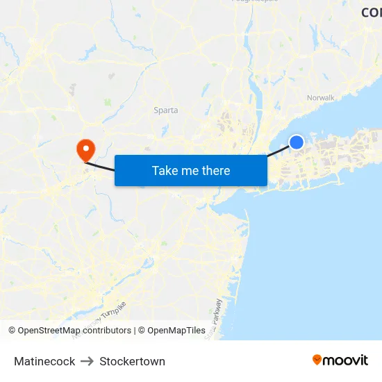 Matinecock to Stockertown map
