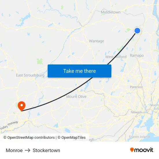 Monroe to Stockertown map