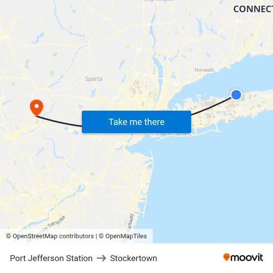 Port Jefferson Station to Stockertown map