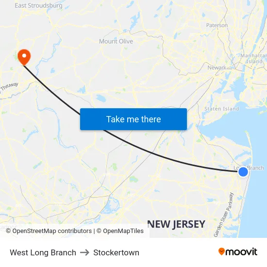 West Long Branch to Stockertown map