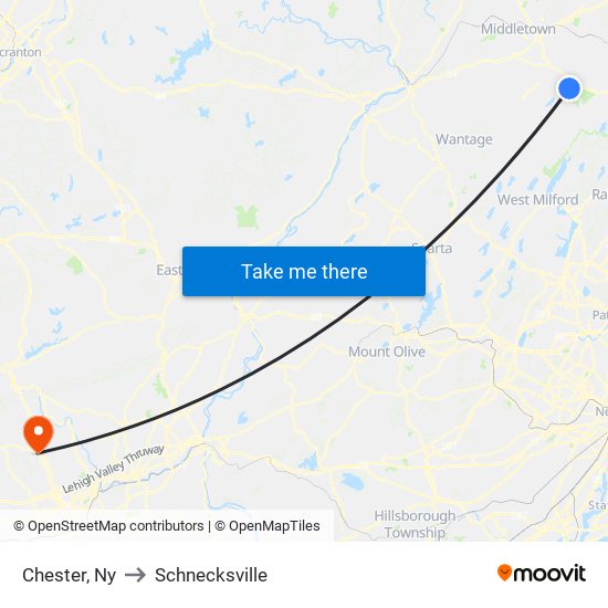 Chester, Ny to Schnecksville map