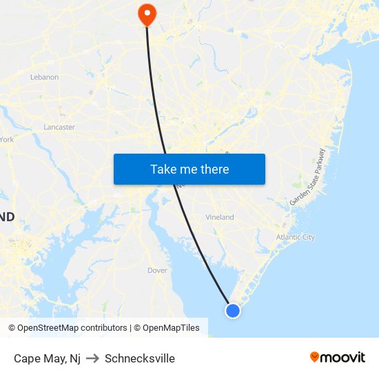 Cape May, Nj to Schnecksville map