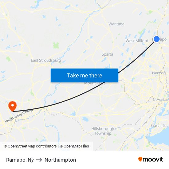 Ramapo, Ny to Northampton map