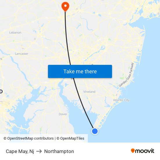 Cape May, Nj to Northampton map