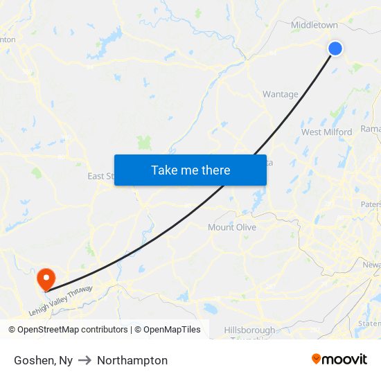 Goshen, Ny to Northampton map