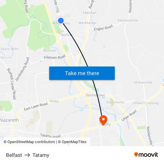 Belfast to Tatamy map