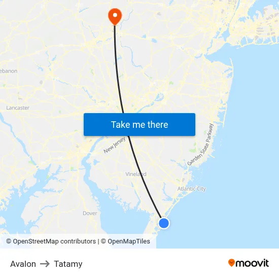 Avalon to Tatamy map