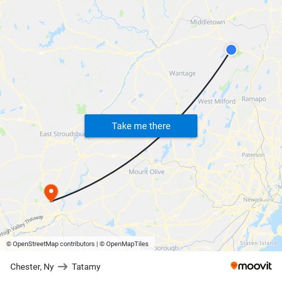 Chester, Ny to Tatamy map