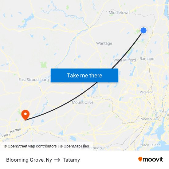 Blooming Grove, Ny to Tatamy map