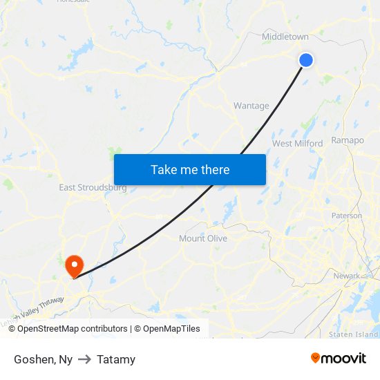 Goshen, Ny to Tatamy map