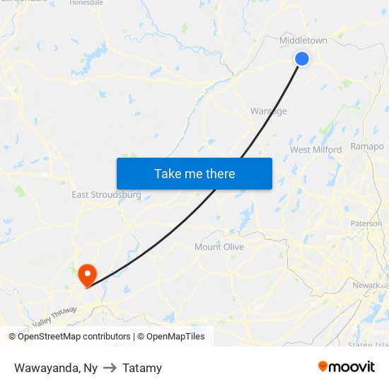 Wawayanda, Ny to Tatamy map