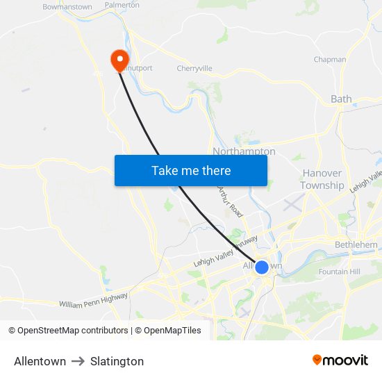 Allentown to Slatington map