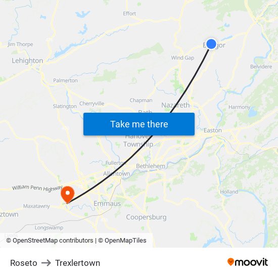 Roseto to Trexlertown map