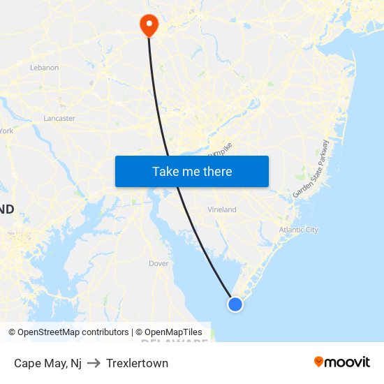 Cape May, Nj to Trexlertown map