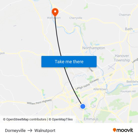 Dorneyville to Walnutport map