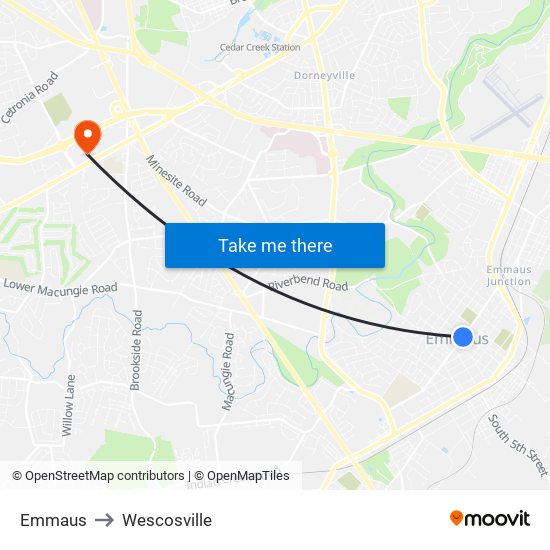 Emmaus to Wescosville map