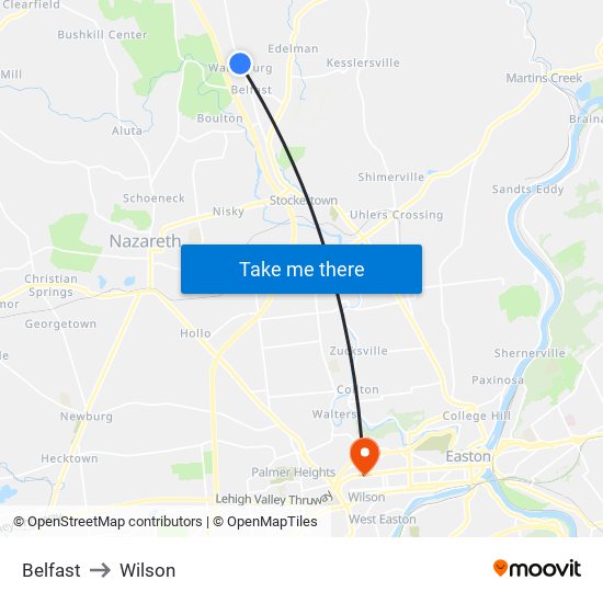Belfast to Wilson map