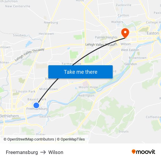 Freemansburg to Wilson map