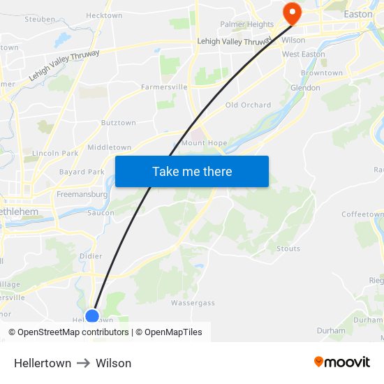 Hellertown to Wilson map