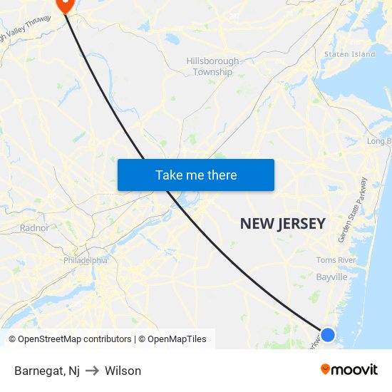 Barnegat, Nj to Wilson map