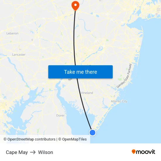 Cape May to Wilson map