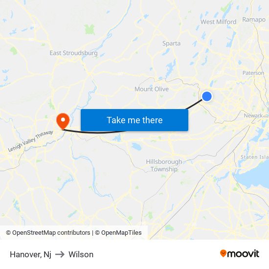 Hanover, Nj to Wilson map