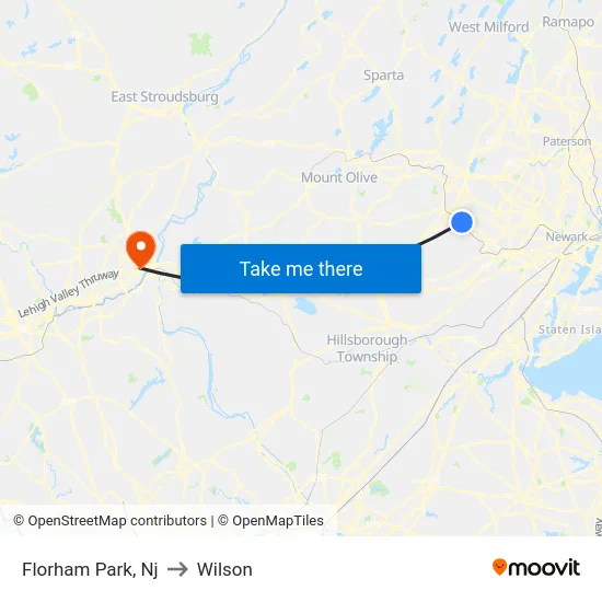 Florham Park to Wilson map