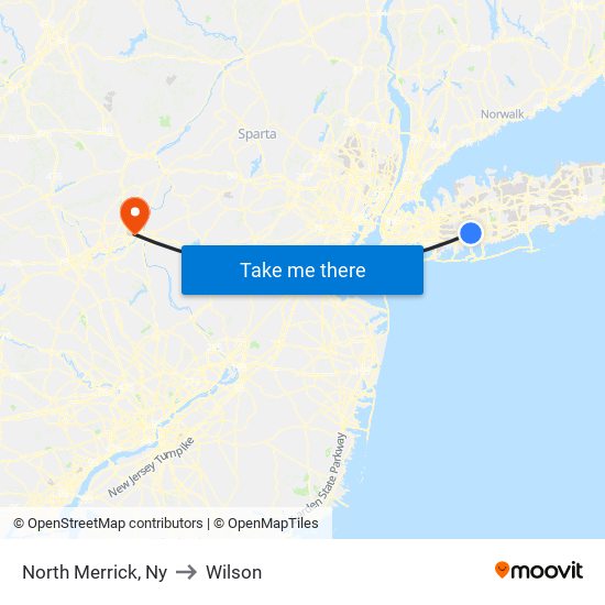 North Merrick, Ny to Wilson map