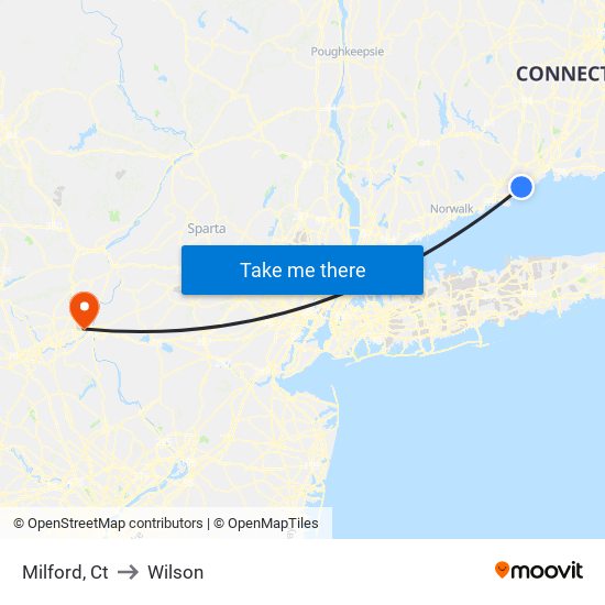 Milford, Ct to Wilson map