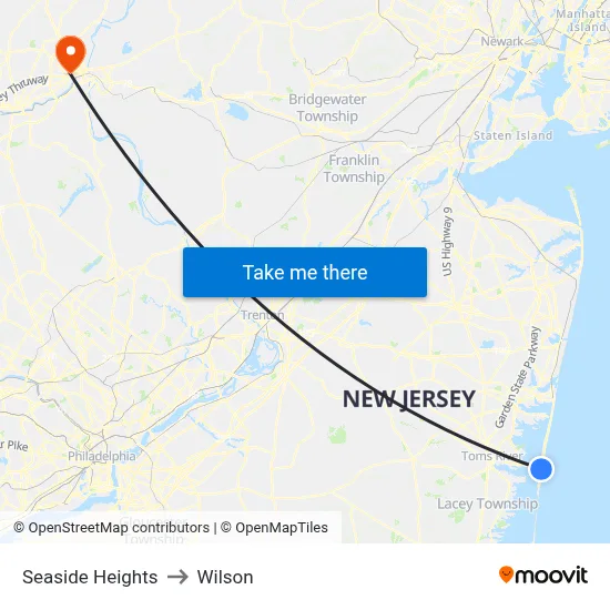 Seaside Heights to Wilson map