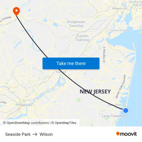 Seaside Park to Wilson map