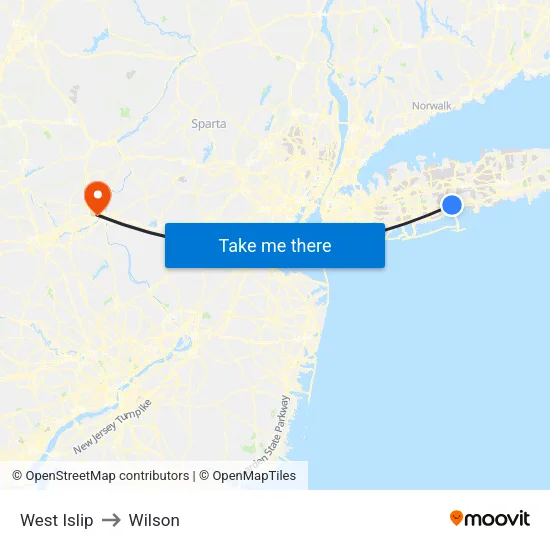 West Islip to Wilson map