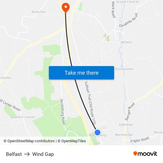 Belfast to Wind Gap map