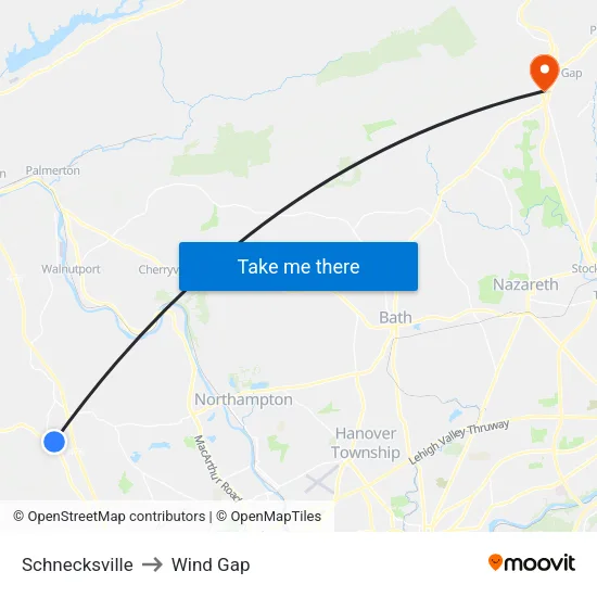 Schnecksville to Wind Gap map