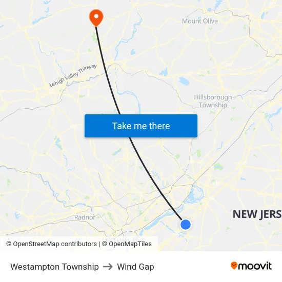 Westampton Township to Wind Gap map