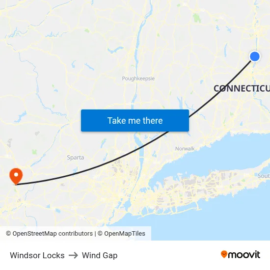 Windsor Locks to Wind Gap map