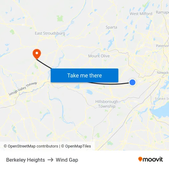 Berkeley Heights to Wind Gap map