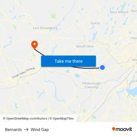 Bernards to Wind Gap map