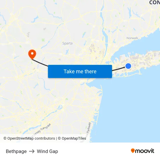 Bethpage to Wind Gap map