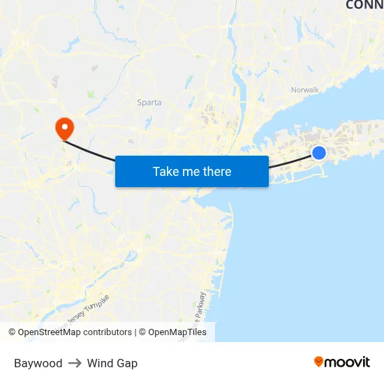 Baywood to Wind Gap map