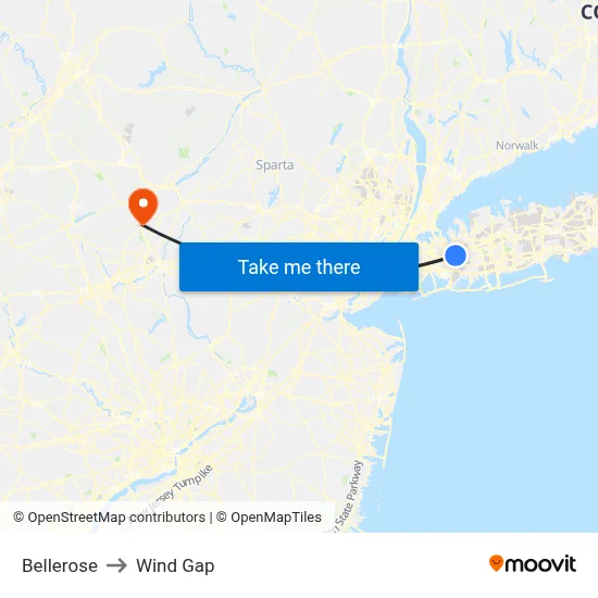 Bellerose to Wind Gap map