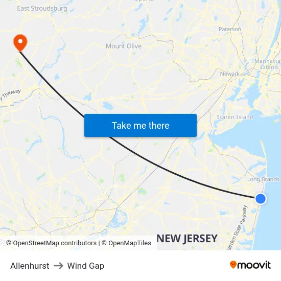 Allenhurst to Wind Gap map