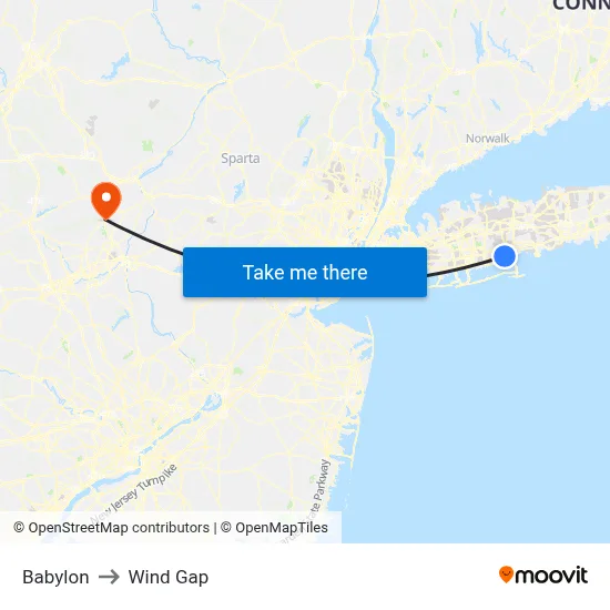 Babylon to Wind Gap map