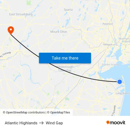 Atlantic Highlands to Wind Gap map
