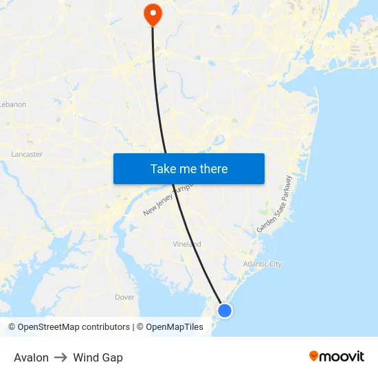 Avalon to Wind Gap map